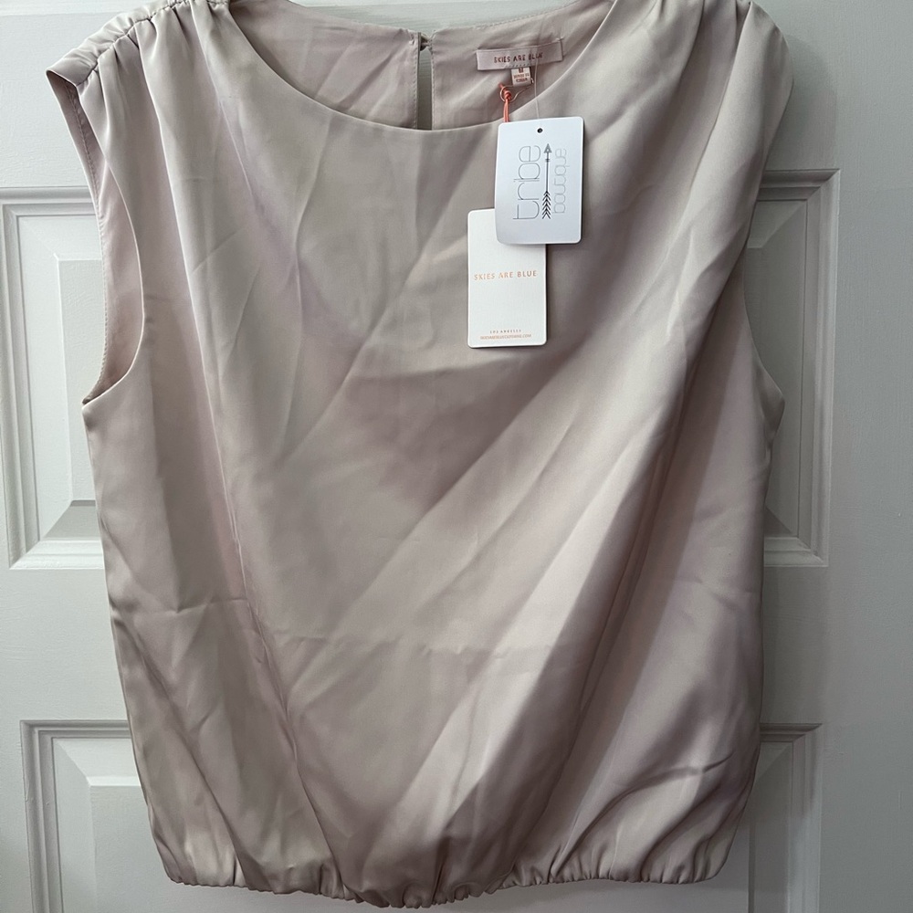 Skies Are Blue Tan Boxy Blouse Relaxed Fit